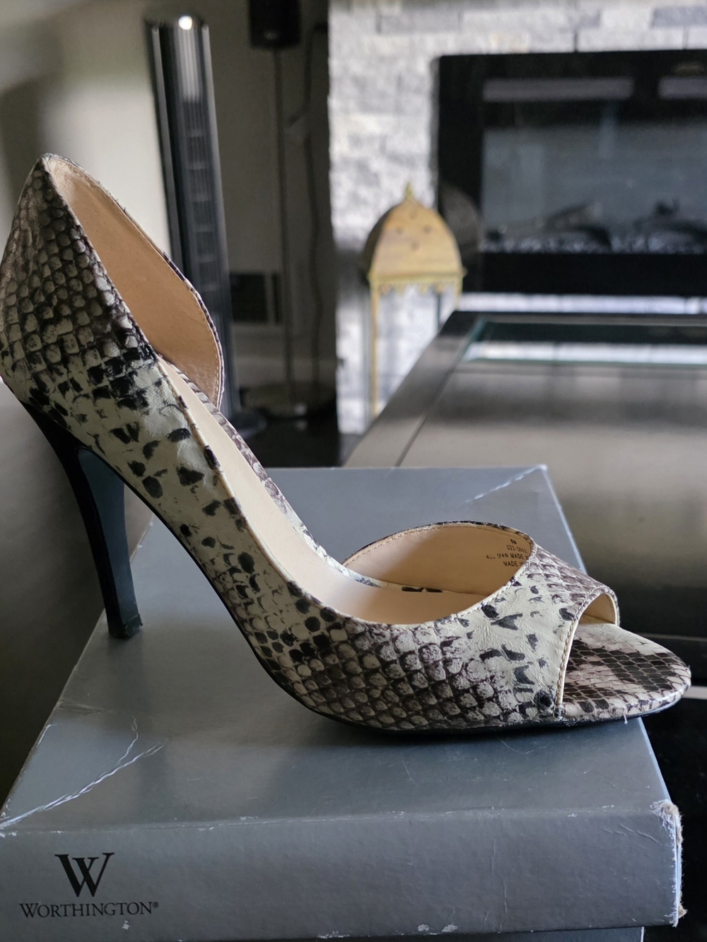 Worthington Snake-Print Peep-Toe Heel in Beige and Brown - Picture 2 of 2